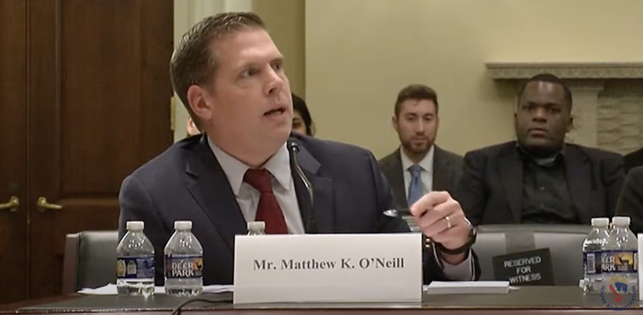 Matt O'Neilly speaks during questioning at the Committee on House Administration's Election Interference hearing.